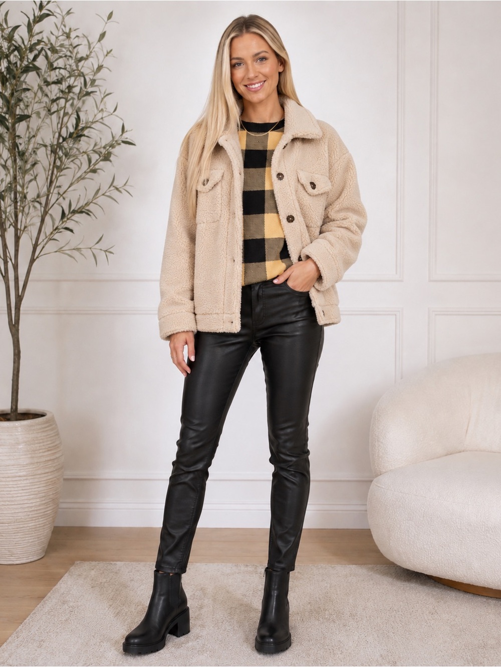 LIKE NEW Women Size S Faux Shearling Button Up Cozy Jacket